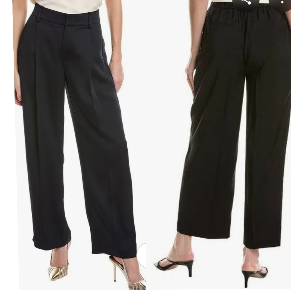 Ann Klein Black Pleaded Wide Leg Highwaist Pull On Ankle Pants, Size M